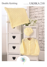Load image into Gallery viewer, UKHKA 210 Double Knit Knitting Pattern - Baby Cardigan Hat &amp; Blanket