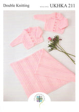 Load image into Gallery viewer, UKHKA 211 Double Knit Knitting Pattern - Baby Lace Cardigans & Blanket