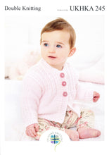 Load image into Gallery viewer, UKHKA 245 Double Knit Knitting Pattern - Baby Cardigan Jacket & Blanket