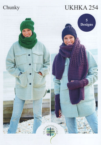 UKHKA 254 Chunky Knitting Pattern - Ladies Winter Accessories