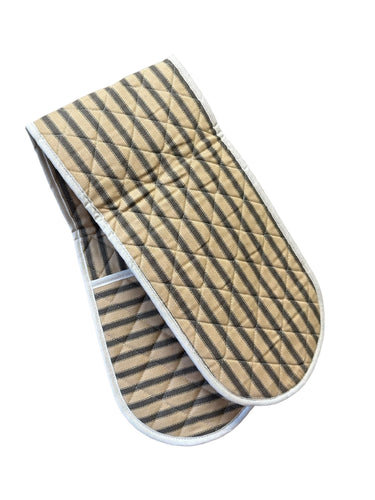 Beige & Brown Stripe Quilted Double Oven Glove