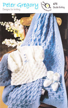 Load image into Gallery viewer, Peter Gregory Double Knitting Pattern - 675 Baby Coat Shawl & Bootees