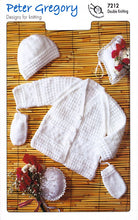 Load image into Gallery viewer, Peter Gregory Double Knitting Pattern - 7212 Baby Jacket Hat & Mittens