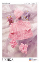 Load image into Gallery viewer, Double Knitting Pattern - UKHKA 37 Baby Coat Bonnet Bootees &amp; Mittens