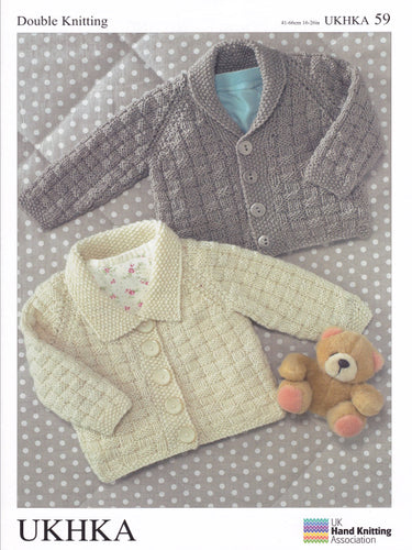 Baby Double Knitting Pattern - UKHKA 59 Collared Cardigans