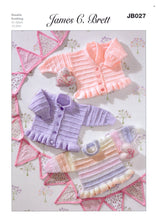 Load image into Gallery viewer, James Brett Double Knitting Pattern - JB027 Baby Frilled Cardigan & Sweater