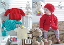 Load image into Gallery viewer, King Cole Aran Knitting Pattern - Baby Jackets Cardigan & Hats (4947)