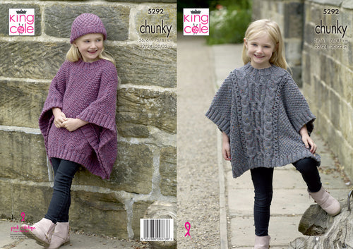 King Cole Chunky Knitting Pattern - Girls Cardigan & Waistcoat (5292)