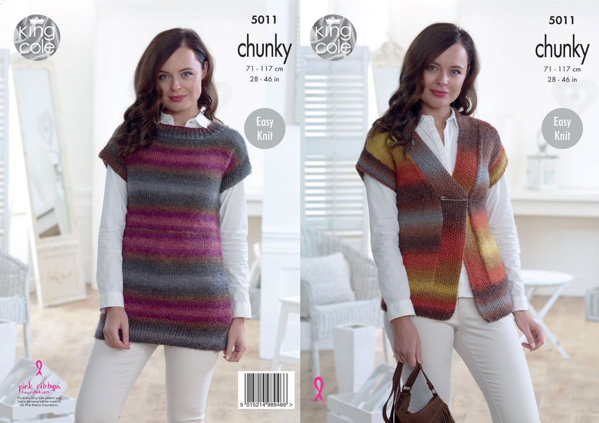 King Cole Chunky Knitting Pattern Ladies Waistcoat Top (5011