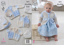 Load image into Gallery viewer, King Cole Double Knitting Pattern - Baby Cardigans Waistcoat & Hat (4675)