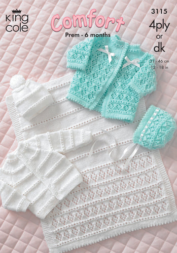 King Cole Double Knit & 4 Ply Pattern - 3115 Baby Clothing Set