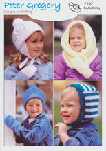 Load image into Gallery viewer, Peter Gregory Double Knitting DK Pattern - 7107 Childrens Hats &amp; Mittens