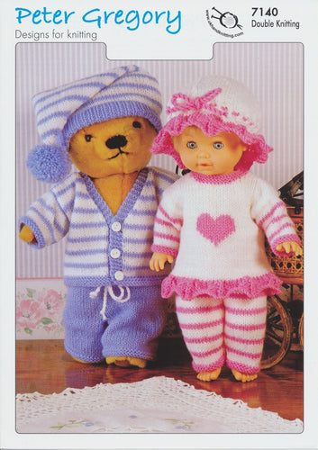 Peter Gregory Double Knitting DK Pattern Pyjama Party Outfits For Dolls (7140)