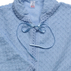 Ladies Diamond Pattern Ribbon Tie Bed Jacket with Collar (Blue)