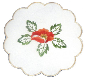 Pack of 4 Embroidered Poppy & Scallop Edge Doilies (2 Sizes)