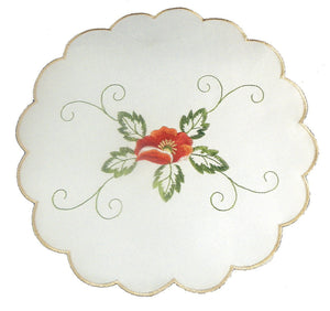 Pack of 4 Embroidered Poppy & Scallop Edge Doilies (2 Sizes)