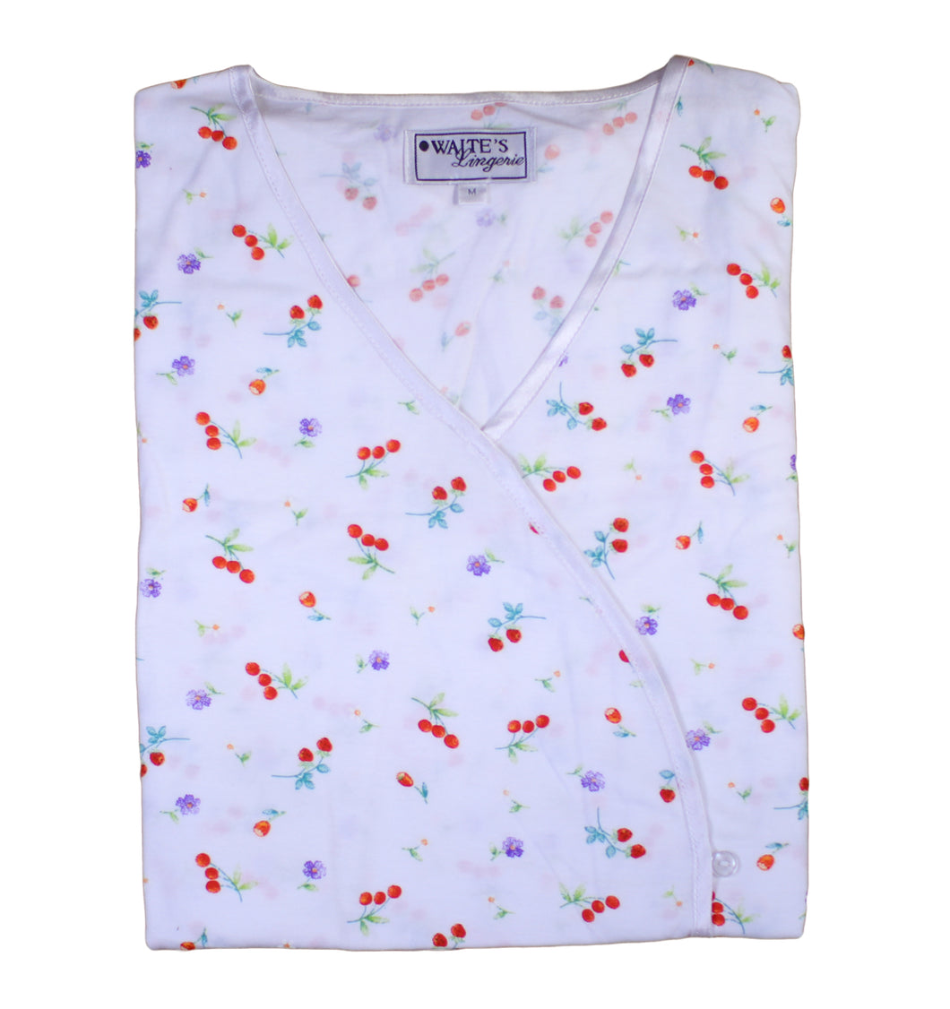 Ladies Combed Cotton Cherries & Flowers Pyjamas (Medium)