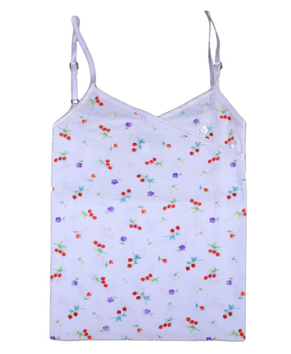 Ladies Combed Cotton Cherries & Flowers Shortie Pyjamas (S - XL)