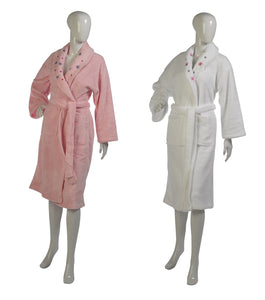 Ladies Floral Shawl Collar Coral Fleece Dressing Gown (Pink or White)