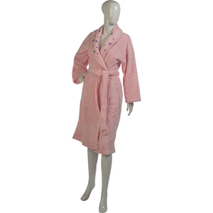 Ladies Floral Shawl Collar Coral Fleece Dressing Gown (Pink or White)