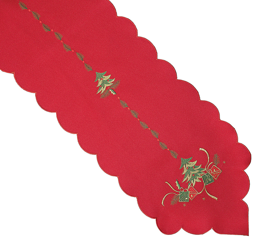 Christmas Tree Embroidery Table Runner with Scalloped Edge (2 Colours)