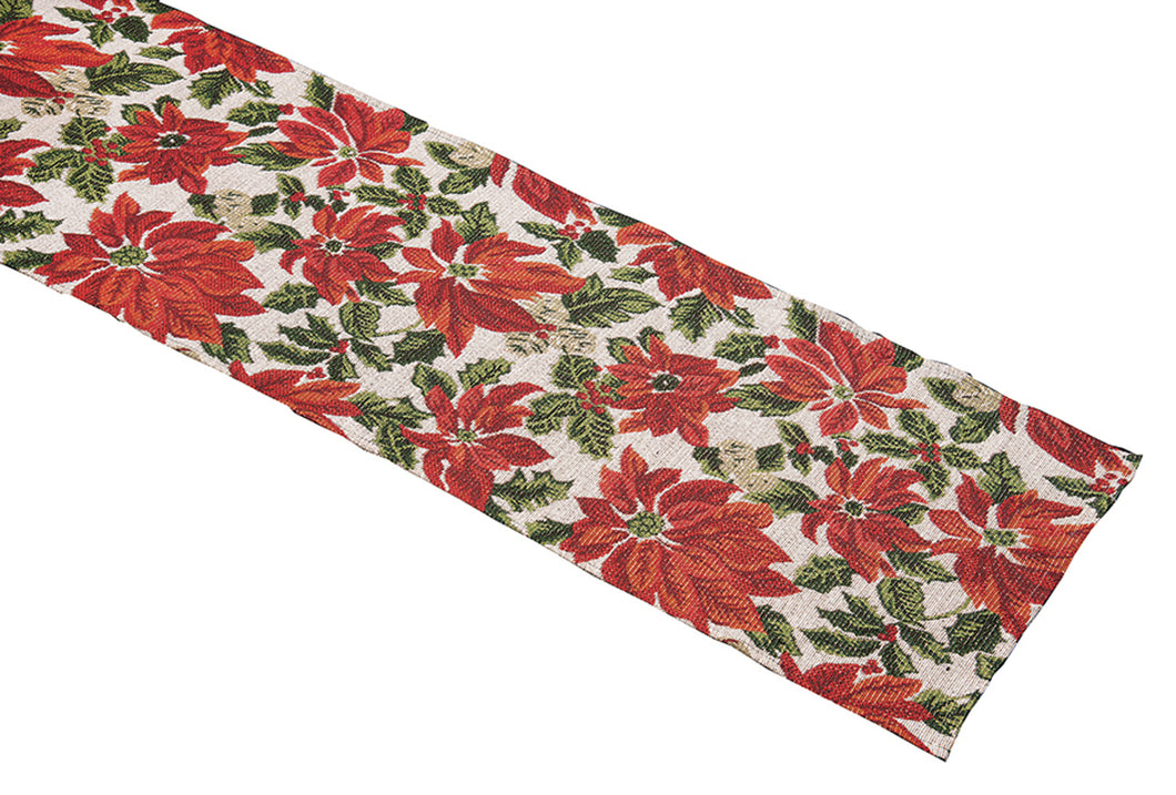 Christmas Floral Poinsettia Tapestry Table Runner