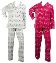 Load image into Gallery viewer, Ladies Soft Fleece Fairisle &amp; Reindeer Pattern Pyjamas (Fuchsia or Silver)