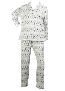 Ladies Soft Fleece Fairisle & Reindeer Pattern Pyjamas (Fuchsia or Silver)