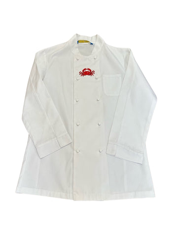 Long Sleeve Embroidered Crab Chefs Jacket XS White (34”)