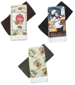 Pack of 2 Tea Towels - 1 Plain & 1 Printed 16" x 26" (3 Designs)