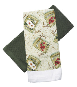 Pack of 2 Tea Towels - 1 Plain & 1 Printed 16" x 26" (3 Designs)