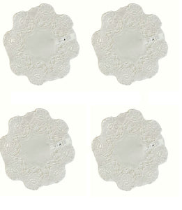 Pack of 4 Embroidered Floral Doilies Cream or White (3 Sizes)