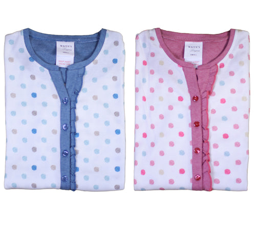 Ladies Polka Dot Nightdress with Frilly Trim S - L (Blue or Rose Pink)
