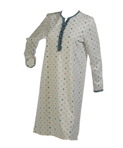 Ladies Polka Dot Nightdress with Frilly Trim S - L (Blue or Rose Pink)