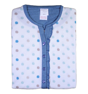 Ladies Polka Dot Pyjamas Set with Frilly Trim S - L (Blue or Rose Pink)