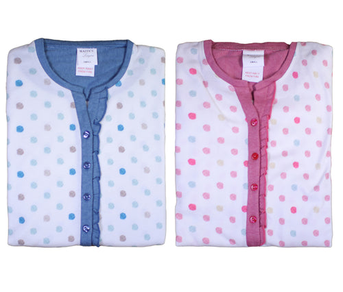 Ladies Polka Dot Pyjamas Set with Frilly Trim S - L (Blue or Rose Pink)