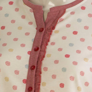 Ladies Polka Dot Pyjamas Set with Frilly Trim S - L (Blue or Rose Pink)