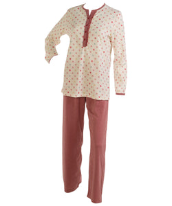 Ladies Polka Dot Pyjamas Set with Frilly Trim S - L (Blue or Rose Pink)