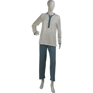 Ladies Polka Dot Pyjamas Set with Frilly Trim S - L (Blue or Rose Pink)