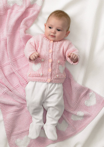 King Cole 3317 Knitting Pattern DK Baby Cardigan, Dress, Hat & Blanket