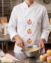 Load image into Gallery viewer, Embroidered Cupcake Design Chefs Bakers Jacket 34.5” XS