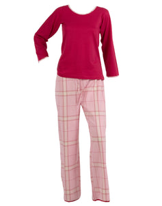Ladies Pyjamas - Long Sleeved Jersey Top & Checked Bottoms (Small - XL)