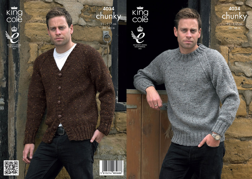 King Cole Knitting Pattern Men’s Chunky Tweed Cardigan & Sweater (4034)
