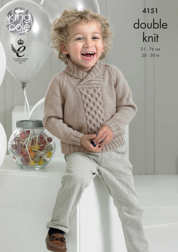 King Cole Knitting Pattern Boys Double Knit Sweaters (4151)