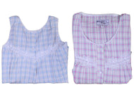 Ladies Seersucker Floral Lace Detail Pyjamas S - XL (Blue or Pink)