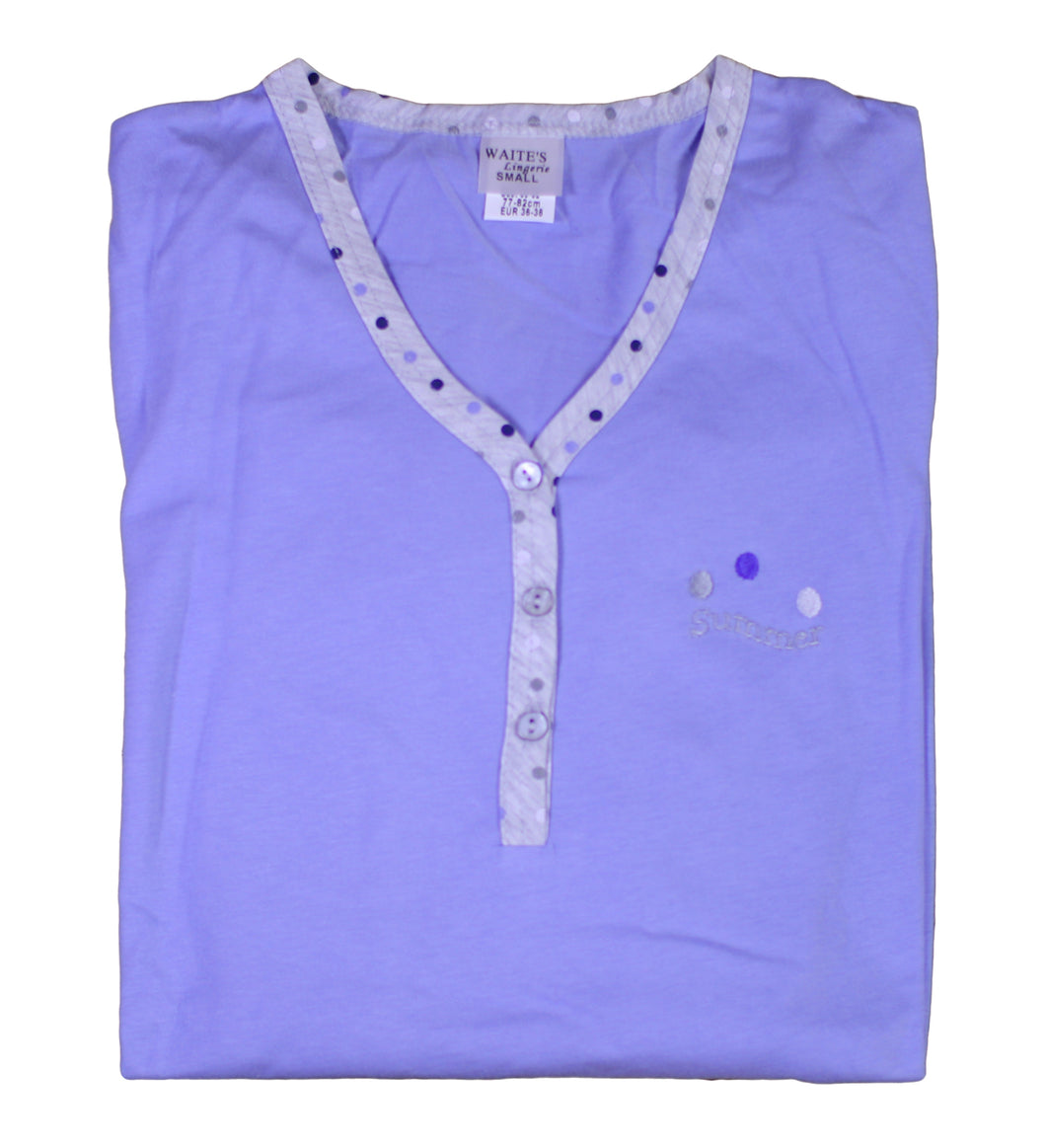Ladies 100% Cotton 'Summer' Polka Dot Pyjamas S - L (Blue or Pink)