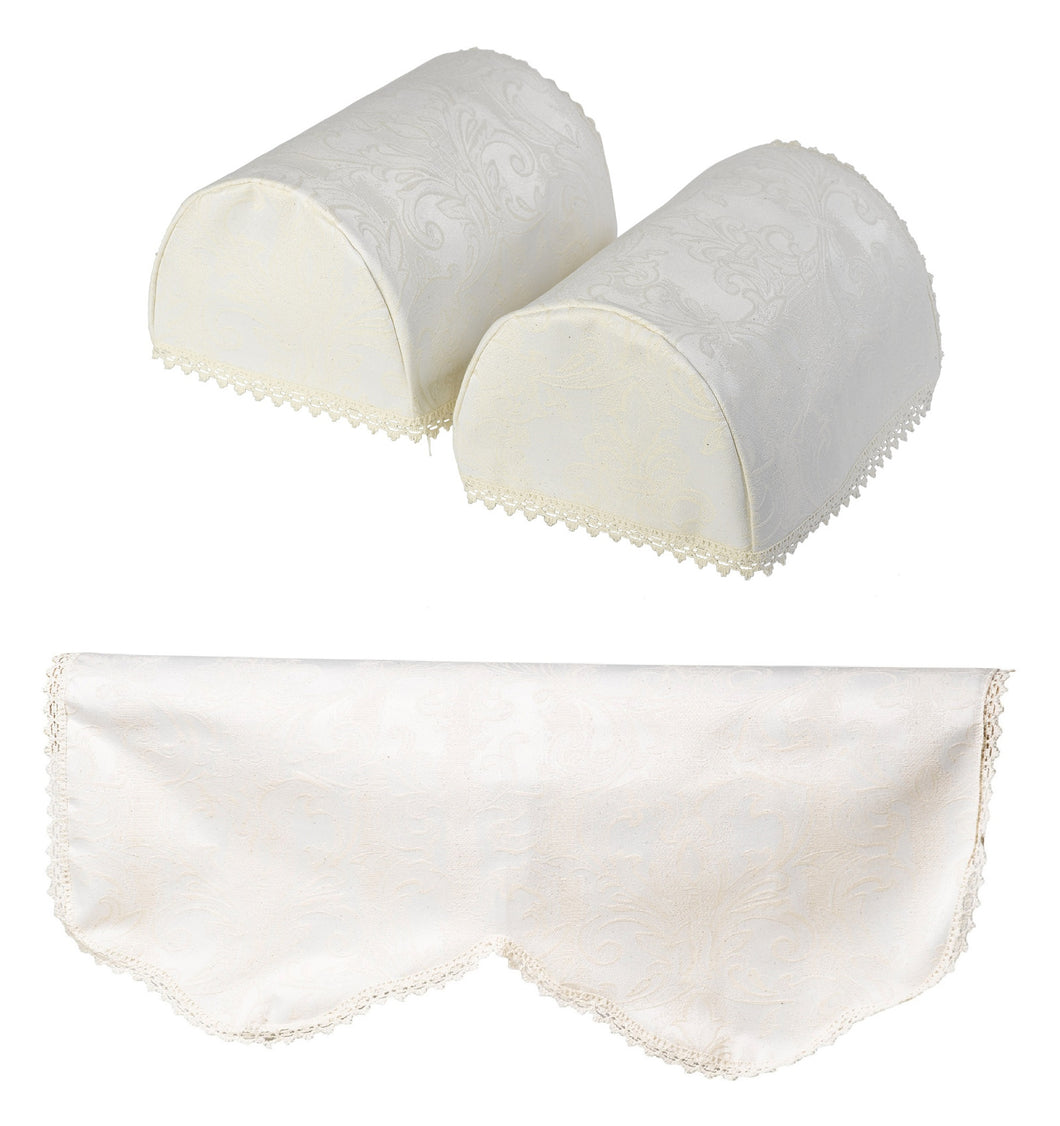 Jacquard Damask Arm Caps & 2 or 3 Seater Settee Backs Set (Cream)