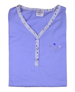 Ladies Nightdress with Polka Dot Trim & Buttons S - L (Blue or Pink)