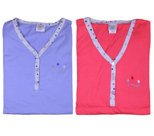 Load image into Gallery viewer, Ladies Nightdress with Polka Dot Trim &amp; Buttons S - L (Blue or Pink)