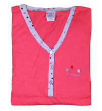 Load image into Gallery viewer, Ladies Nightdress with Polka Dot Trim &amp; Buttons S - L (Blue or Pink)